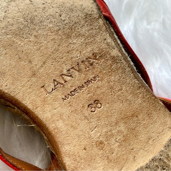 Lanvin Pink Leather Tassels Gold Chain Espadrille Sandals - Picture 10 of 10